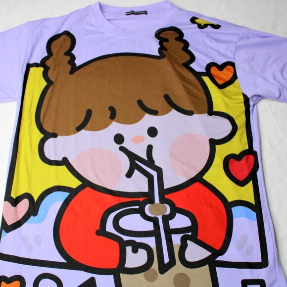 Cartoon Character T-Shirt Short Sleeve Purple - Picture 2 of 7